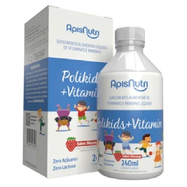 Polikids + Vitamin Apisnutri Suplemento Alimentar Morango Frasco 240ml